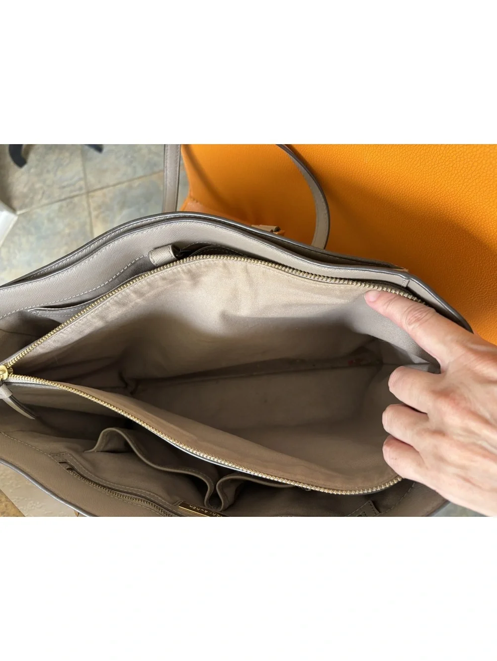 Tory Burch Slate Gray Saffiano Leather Large Tote Shoulder Bag - As Is